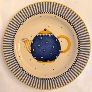 Sakura TEAPOTS Salad Plate 8"  Polka Dot Teapot 1998‎ Debbie Mumm